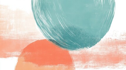 Fototapete - Abstract Brush Strokes in Teal and Peach - Modern Painting on White Background