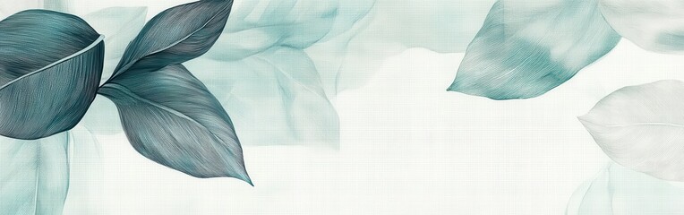 Poster - Botanical abstract background in pastel blue: Detailed pencil strokes design with lush leaves and elegant organic shapes