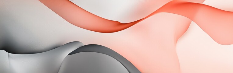 Poster - Elegant curved shapes in coral and gray tones blend seamlessly to form a smooth, flowing abstract composition.