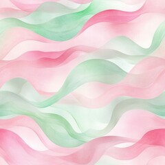 Leinwandbilder - Pastel Watercolor Wave Pattern: Delicate Curves in Pink and Green for Backgrounds, Art, and Design Projects