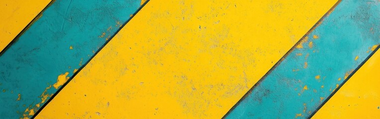 Leinwandbilder - Diagonal Stripes Pattern: Aged Yellow and Turquoise Texture with Distressed Surface for Abstract Backgrounds