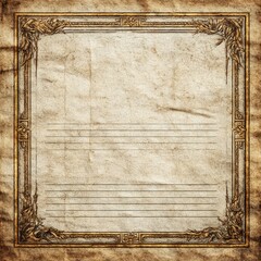 Aufkleber - Antique Paper Texture with Ornamental Frame and Lines for Writing, Vintage Parchment Background 