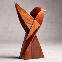 Fototapete - Geometric Grace: A Stunning Wooden Bird Sculpture with Artful Angles and Warm Tones that Captures the Essence of Flight