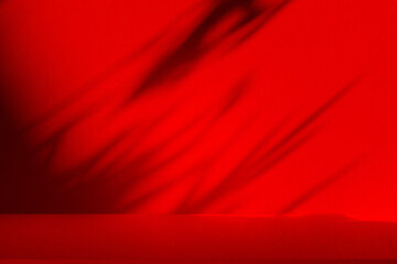 Leinwandbilder - Wall interior background, studio and backdrops show products. with leaf shadow from window color red and white. background for text insertion and presentation of product	