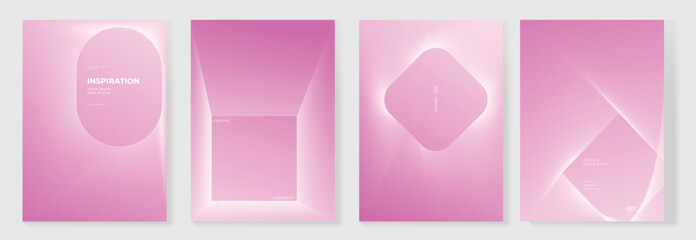 Wall Mural - abstract line pink wave gradient poster background vector set. cover template with vibrant perspecti