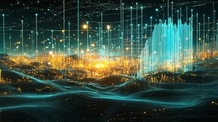 Wall Mural - Vibrant Digital Landscape with Glowing Data Streams