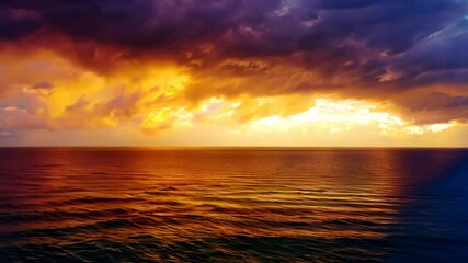 Wall Mural - Golden light paints the open sea during a vibrant sunset