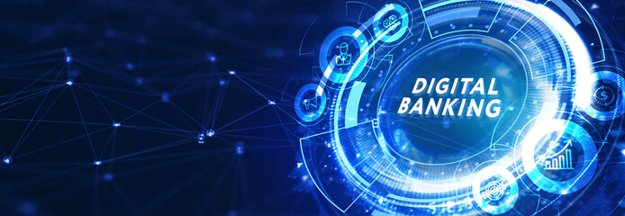 Wall Mural - Digital bank. Online banking and transaction concept.  3d illustration