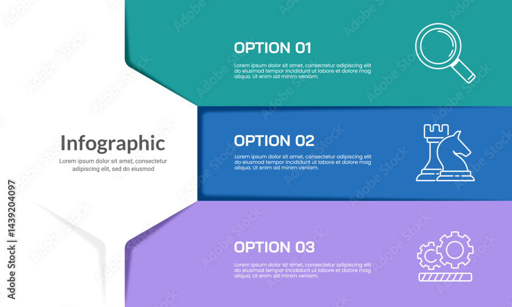 Simple 3 option infographic presentation slide. Banner, Brochure, Plan ...