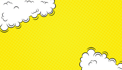Poster - Yellow comic cartoon pop art background with cloud illustration, comic art with yellow halftone background design, comic book style