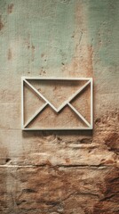 Poster - Minimalist Digital Communication Icon Textured Wabi-Sabi Wall Backdrop Showcasing Sleek Envelope Symbol - Modern Messaging Aesthetic for Tech and Marketing Professionals
