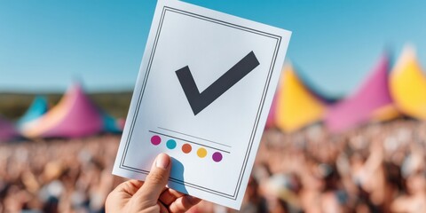 Aufkleber - Digital Verification Meets Festival Culture Sleek Compliance Certificate Capturing Millennial Approval Aesthetic with Vibrant Event Backdrop