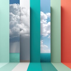 Fototapete - Climate Metamorphosis Minimalist Vertical Panels Visualizing Atmospheric Transformation - Innovative Meteorological Design for Next-Gen Environmental Communication