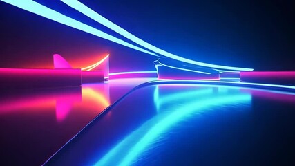 Wall Mural - futuristic neon corridor with dynamic blue and pink light trails