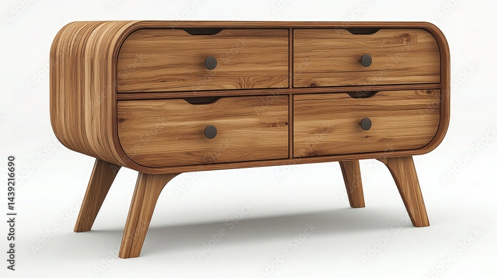 Wooden commode on legs with four drawers isolated on white. Use for ...