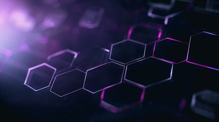 Wall Mural - abstract hexagon grid: a stunning, high-tech hexagon grid floats against a deep, dark background, wi