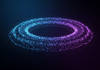 Wall Mural - Abstract glowing ring of particles floating in a dark blue atmosphere