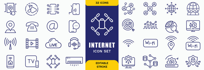 Internet and computer flat icons collection. Internet, web page and computer for viewing, using and creating them.