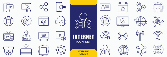 Internet and computer flat icons collection. Internet, web page and computer for viewing, using and creating them.