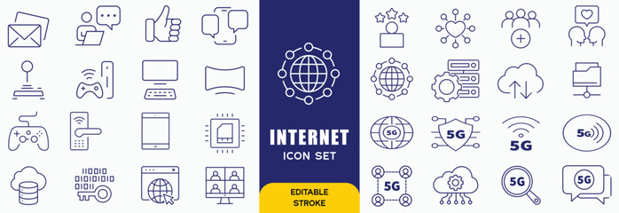 Internet and computer flat icons collection. Internet, web page and computer for viewing, using and creating them.