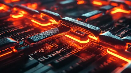 Wall Mural - Futuristic glowing circuit board with vibrant red lights