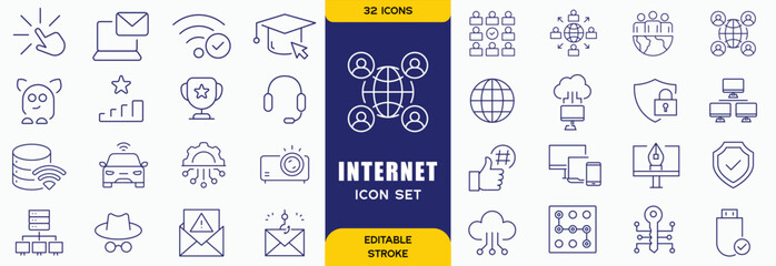Internet and computer flat icons collection. Internet, web page and computer for viewing, using and creating them.