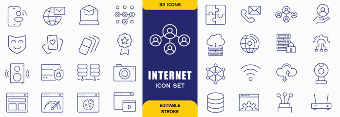 Internet and computer flat icons collection. Internet, web page and computer for viewing, using and creating them.
