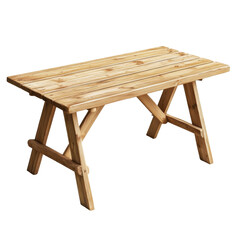 Fototapete - Rustic charm wooden trestle table with natural grain surface on an isolated setting