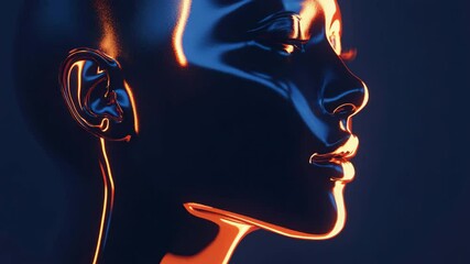 Wall Mural - Vibrant portrait of a woman's face illuminated by glowing neon lights creating a stunning effect