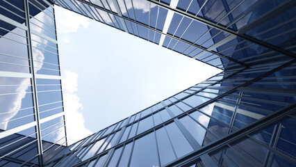 Poster - 3d rendering of modern architecture, Skyscraper corporate office building with glass window.
