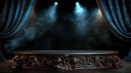 Canvas Print - Ornate stage pedestal with spotlight and fog