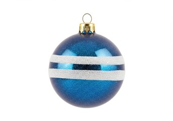 Wall Mural - Blue christmas ornament with white stripes on a white background