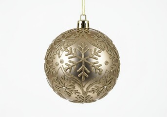 Wall Mural - Gold christmas ornament with snowflake pattern hanging on white background