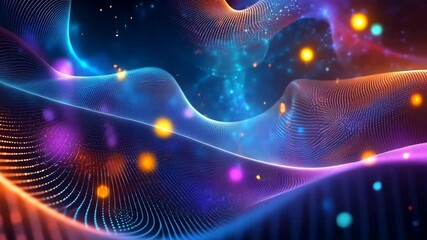 Wall Mural - dynamic abstract waves and sparkling light motion in vibrant cosmic colors
