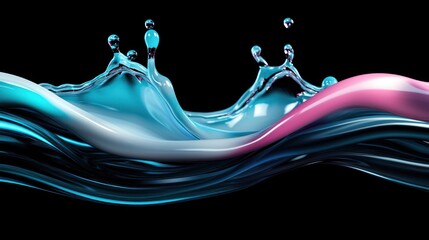 Wall Mural - Abstract liquid waves splash, vibrant colors, black background, digital art