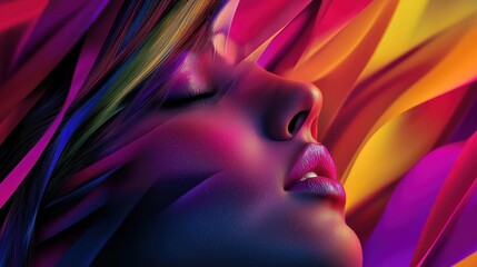 Wall Mural - Woman's face, vibrant colors, abstract background, artistic