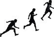 © Iconify Studio - Three black silhouettes of men running in sports attire on a white background image view