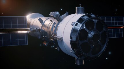 Wall Mural - space station in orbit, solar panels deployed, stars in background. possible use science fiction, ed