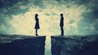 © Both - Divided couple on cliff edge