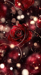 Poster - Stunning digital artwork of red rose surrounded by glowing bokeh lights, creating romantic and dreamy atmosphere. intricate details and vibrant colors make it ideal smartphone wallpaper