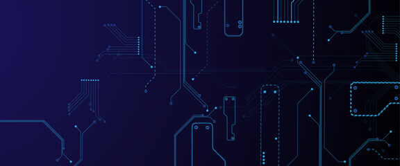Fototapete - Vector illustration fantastic digital technology. Technology lines circuit and dots on blue background, circuit board network connection.