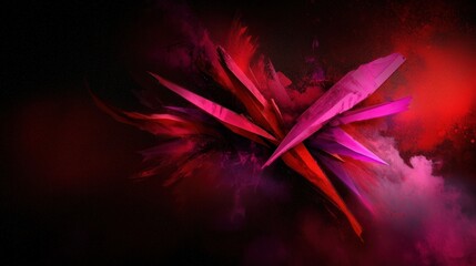 Wall Mural - Abstract geometric shapes in vibrant red and pink, explosion effect, dark background