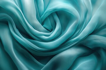 Poster - Swirling teal chiffon fabric, elegant and luxurious texture, soft folds.