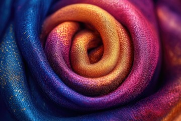 Poster - Close-up of a richly colored, swirled fabric showcasing a gradient of deep blues, purples, and oranges.