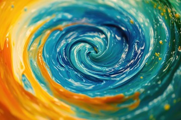 Aufkleber - Swirling blue and orange paint creates a mesmerizing vortex of vibrant color and texture.