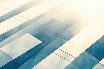 Aufkleber - Abstract geometric pattern of building facade with light blue and beige panels.