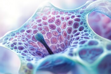Poster - Close-up of a surreal, bioluminescent flower with a textured, porous surface.