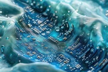 Leinwandbilder - A circuit board draped in translucent fabric, creating a mesmerizing blend of technology and textile.