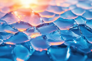 Poster - Sunlit, fractured ice crystals create a mesmerizing blue and orange abstract landscape.