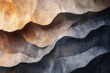 Aufkleber - Abstract image of layered, textured surfaces resembling undulating hills or mountains in earthy tones.